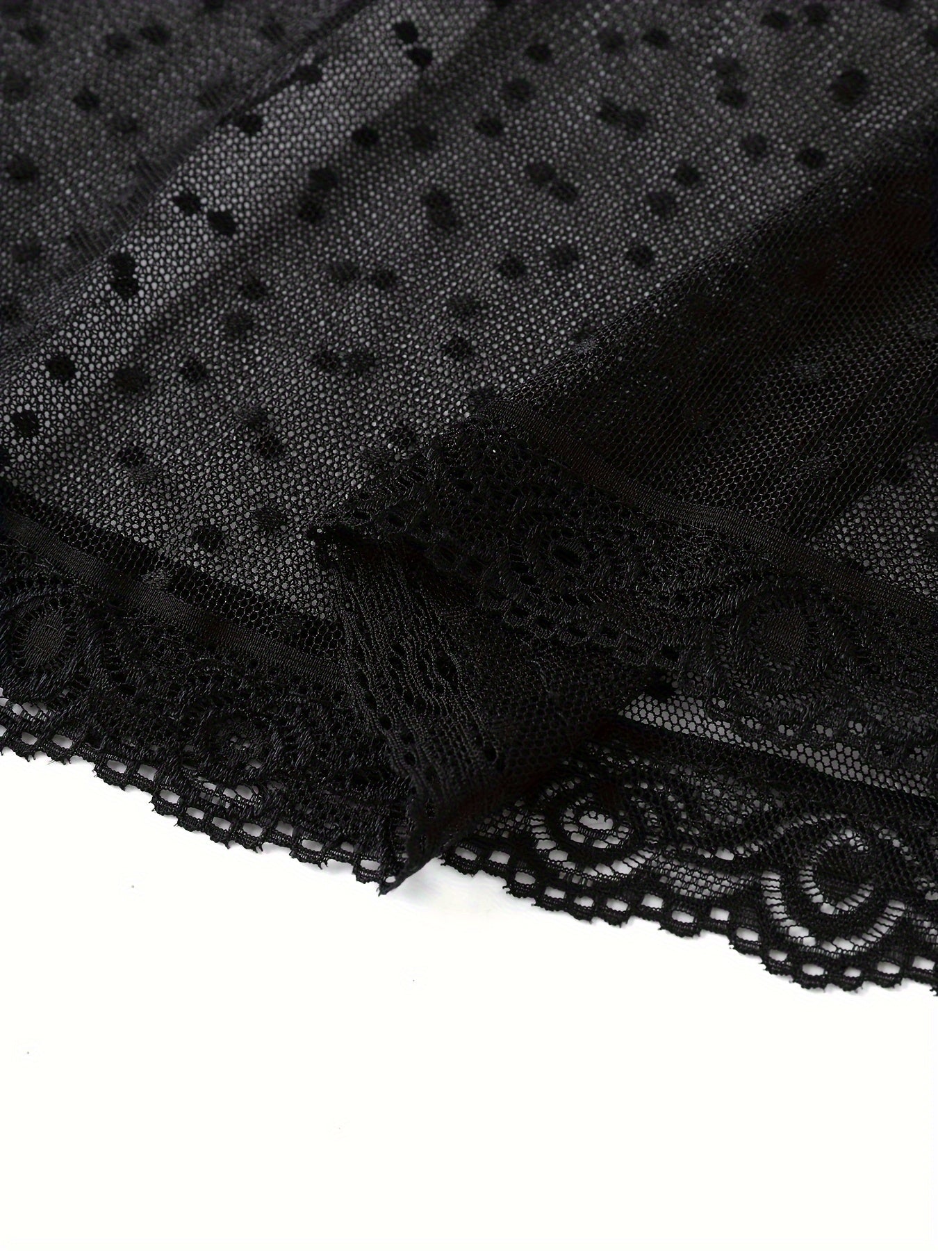 Женская ночная сорочка из кружева с сетчатой подкладкой в горошек и кружевными деталями, милое ночное платье-бэбидол с бантом, изготовлено из трикотажной ткани 95% полиэстера и 5% эластана, без чашечек, легкая взрослая ночная одежда - 40 г/м².