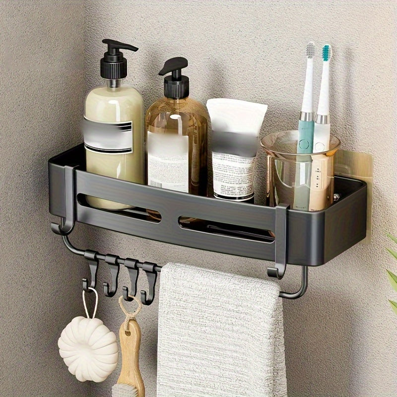 Wall-Mounted Bathroom Storage Rack Aluminum No-Drill Shower Shelf for Shampoo and Cosmetics