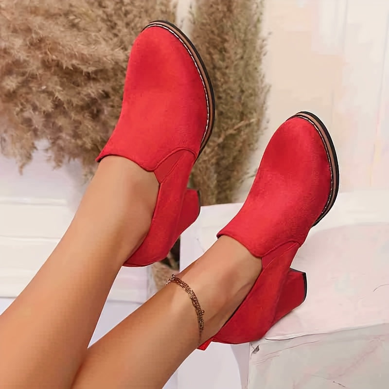 Women's Navy Blue Block Heel Loafers Casual Round Toe Mid-Heel All-Season Shoes