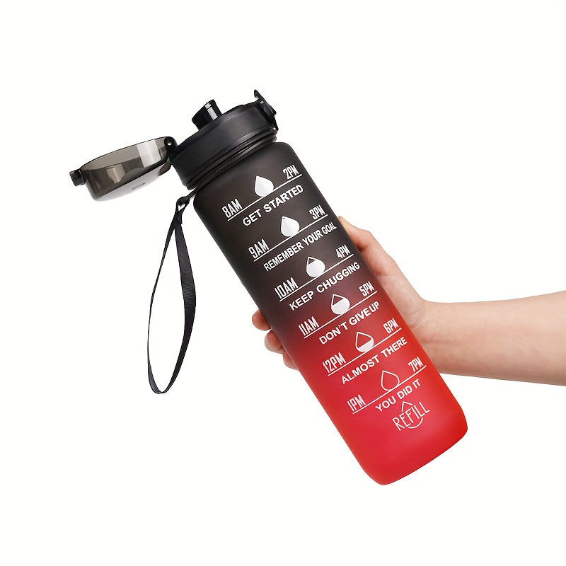 Vaqt o'lchovi va gradient rang bilan 32oz BPA-Free sport suyuqlik shishasi