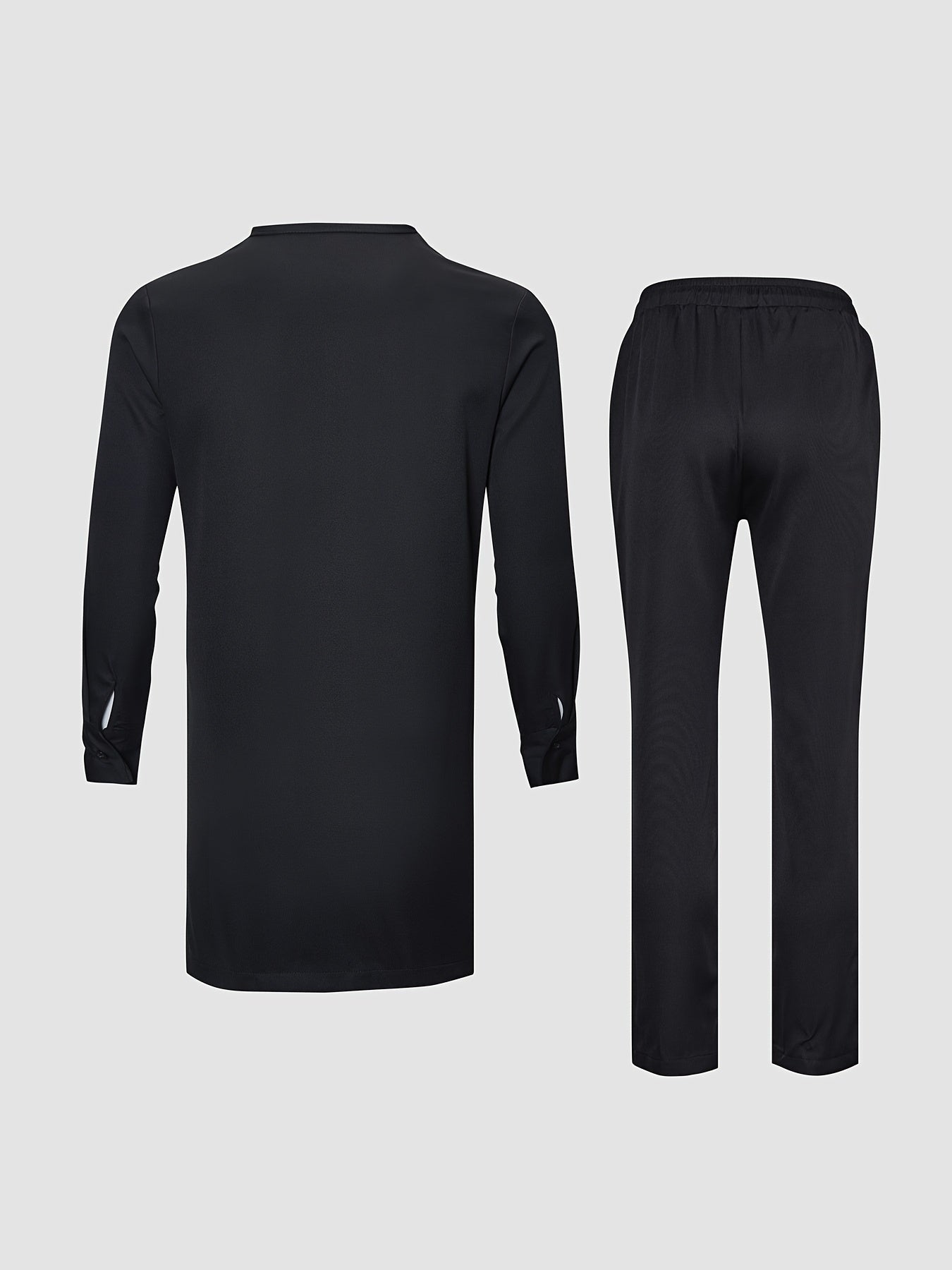 Men's Plus Size African Dashiki Set Long Sleeve Casual Black Polyester Pleats Drawstring Pants