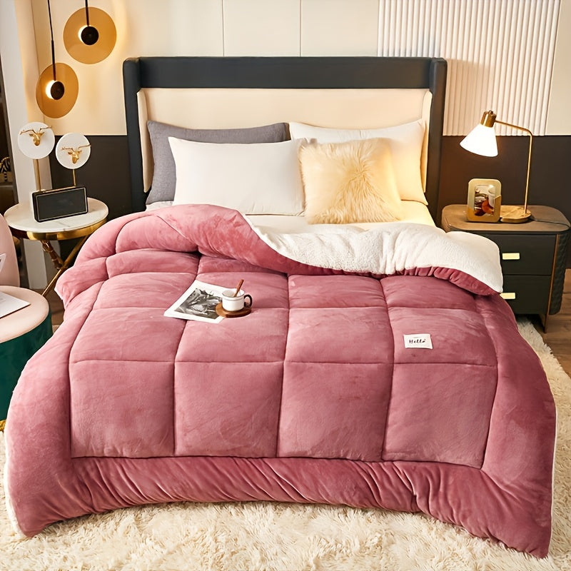 Plaid Quilted Comforter Soft Cozy Milk Velvet Fleece All-Season Bedding
