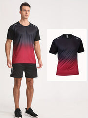 Men's Gradient Color Short Sleeve T-Shirt in Black to Blue Polyester Casual Summer