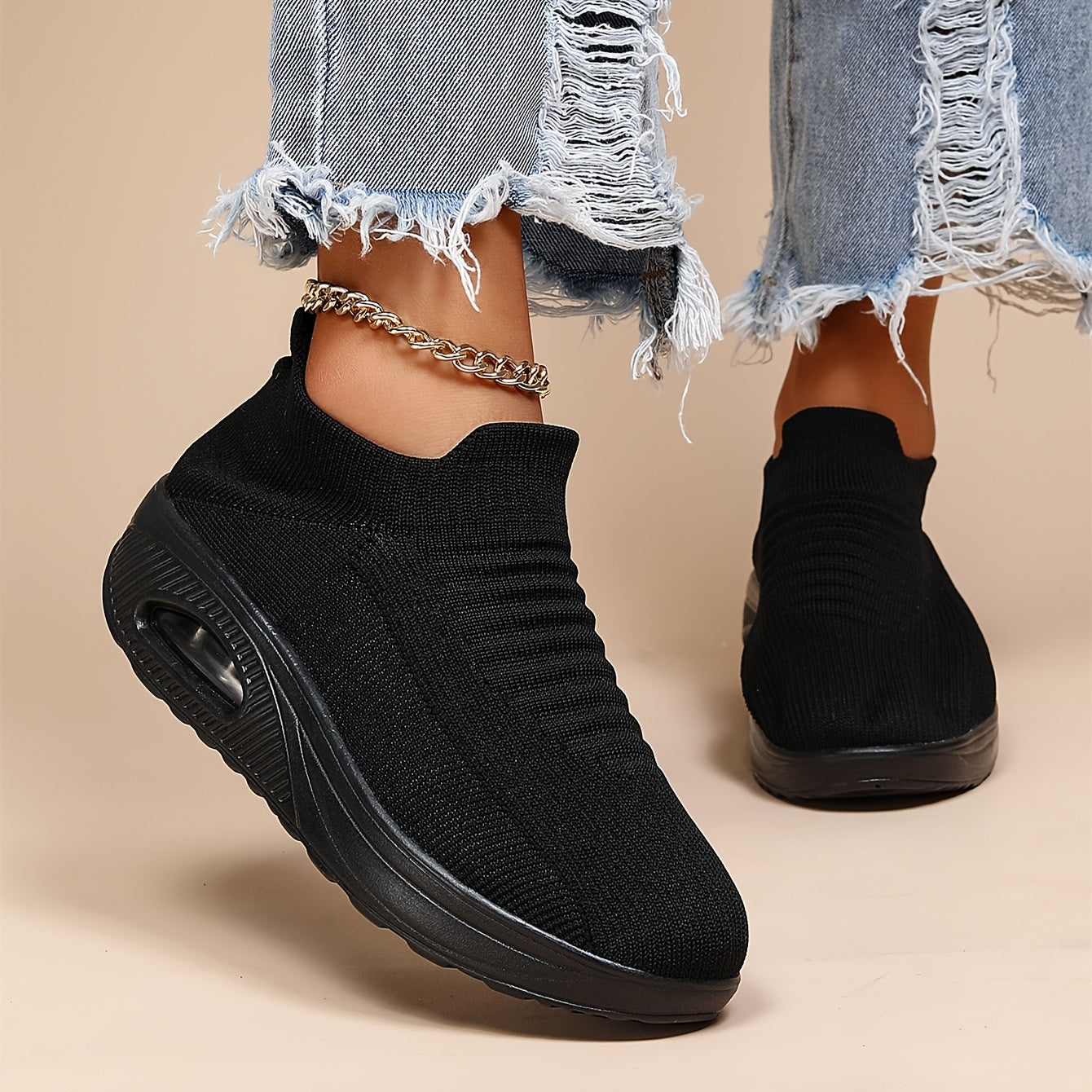 Ayollar uchun nafas oladigan trikotaj sport poyabzali yengil slip-on poyabzal, katta o'lcham