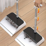 Multi-Surface Push Broom and Dustpan Set with Self-Cleaning Teeth