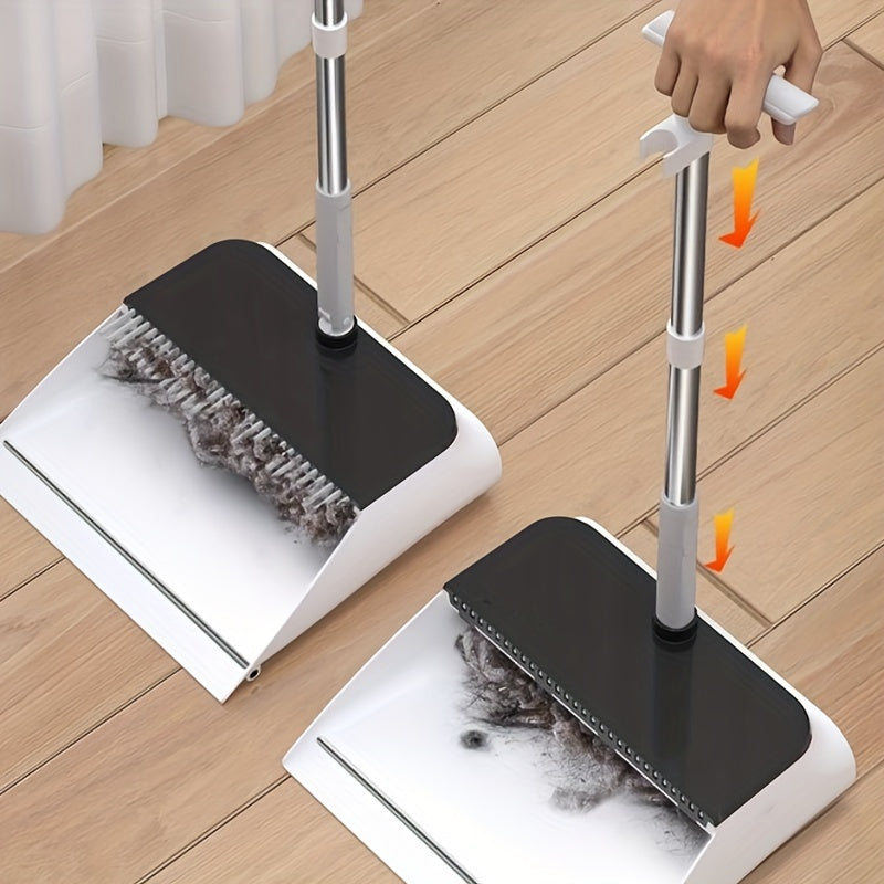 Multi-Surface Push Broom and Dustpan Set with Self-Cleaning Teeth