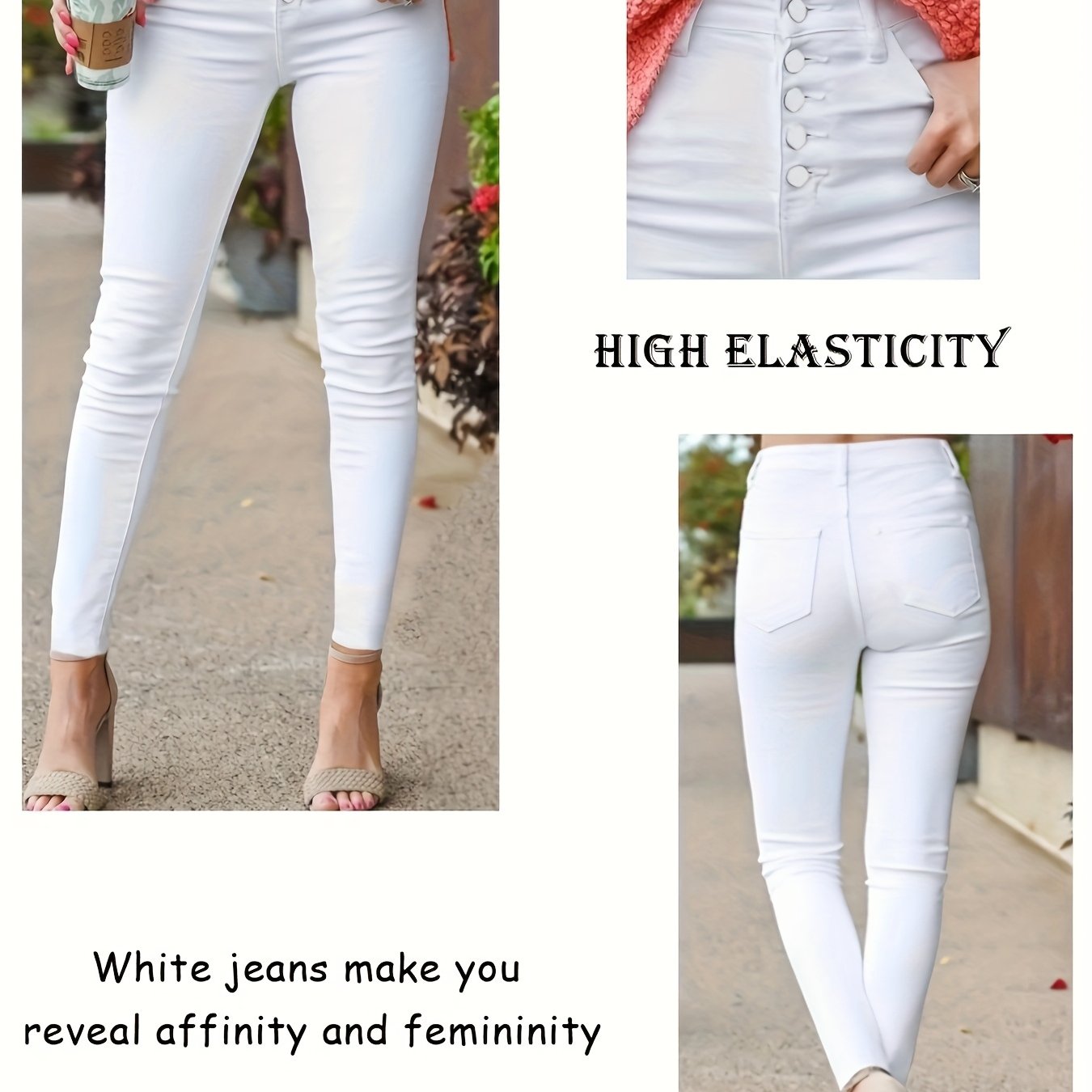 Plus Size High-Waisted Skinny Jeans Women Solid Color Slim Fit All-Season