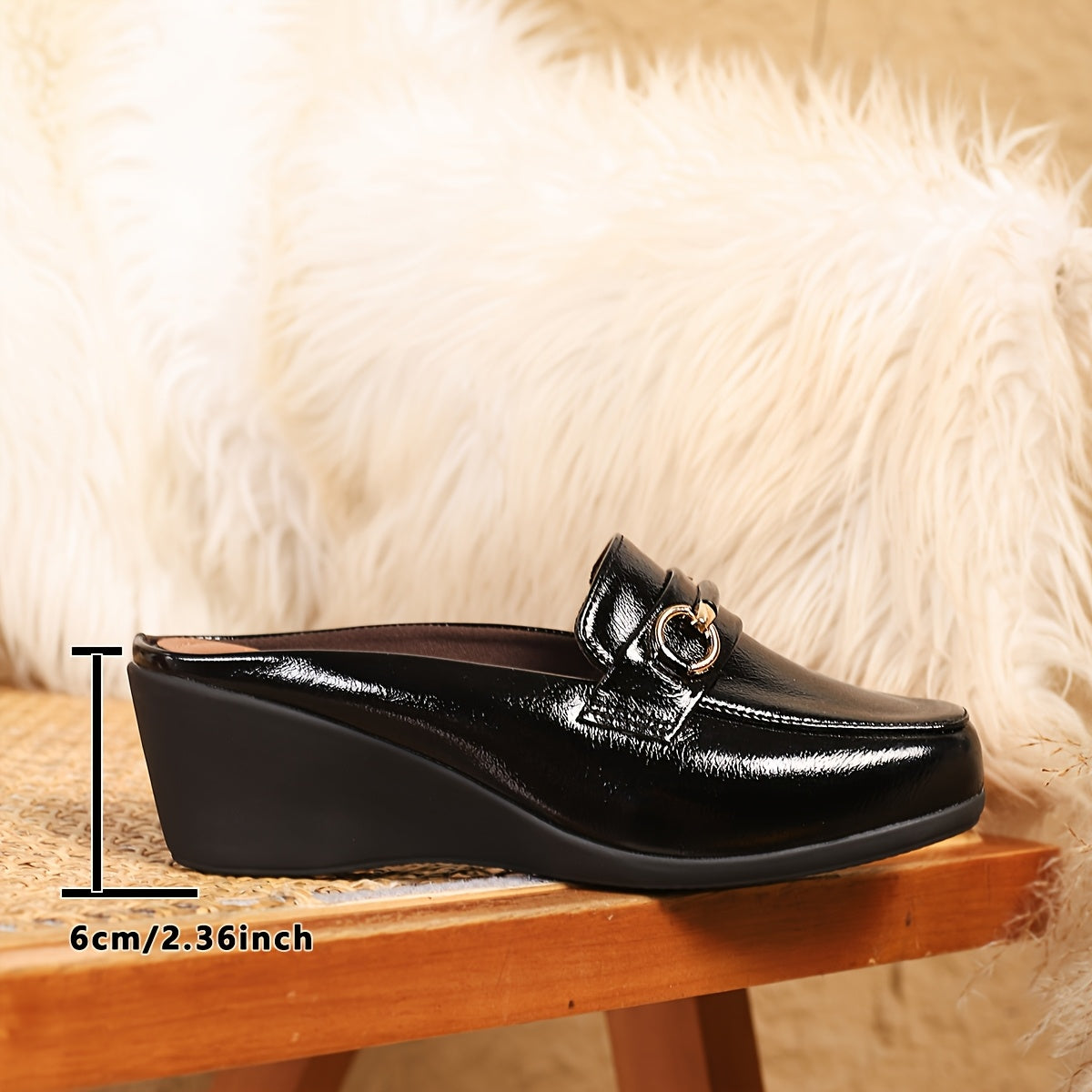 Women's Slip-On Thick Platform Heels Black Synthetic Cushioned All-Season Footwear