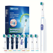 Electric Toothbrush Set with 8 Soft Nylon Replacement Heads Rechargeable Lithium Battery USB Charging Timer Beep Alert for Adults