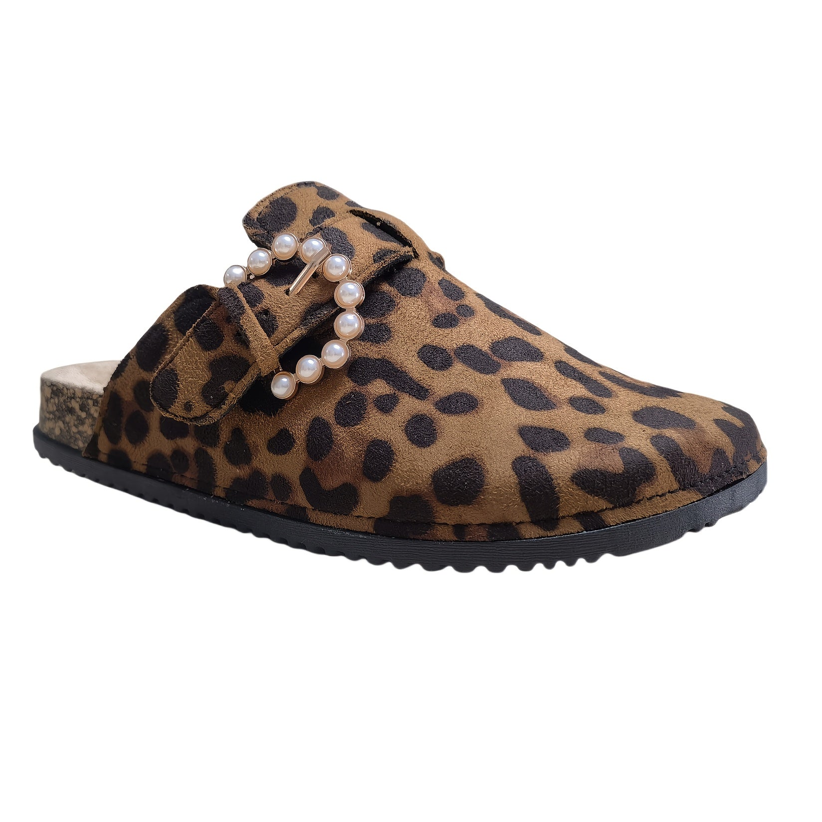 Women's Mules Leather Leopard Print Casual Shoes Outdoor Comfortable
