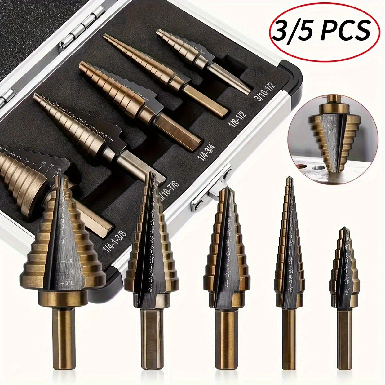 3/5 Pcs Set High Speed Steel Ladder Drill Bits for Metal and Aluminum