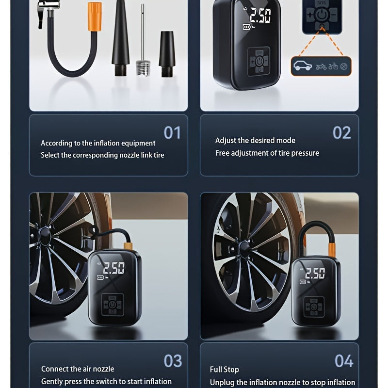 Компактный беспроводной воздушный компрессор для автомобильных шин и надувных мячей