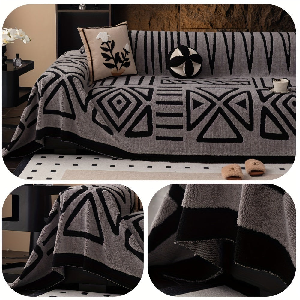 Boho Style Geometric Velveteen Sofa Throw with Machine Washable Cover for Armchair Loveseat and Sofa