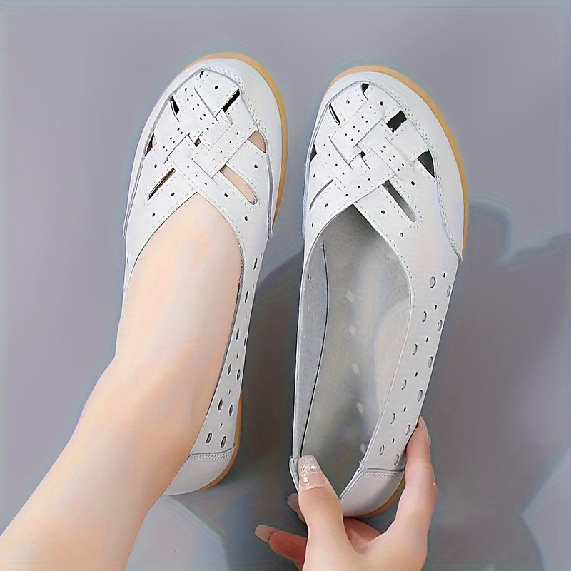 Women's Slip-On Flat Shoes with Hollow Out Design Breathable Lightweight Casual