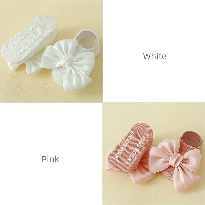 Kids Non-Slip Cotton Blend Socks with Bowknot 4-Pack All-Season