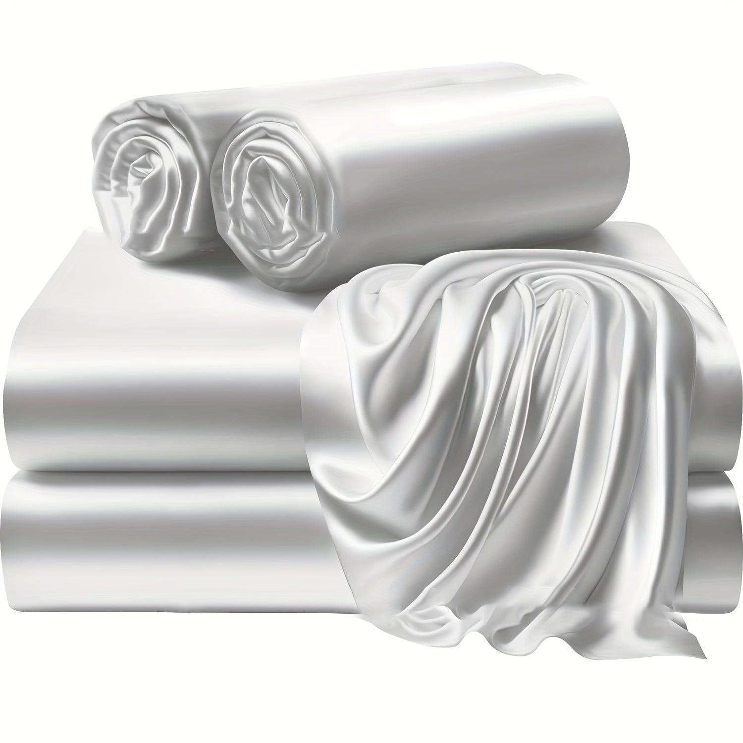 Комплект постельного белья из 4 предметов из сатина с простыней на резинке и наволочками, мягкий, прочный полиэстер