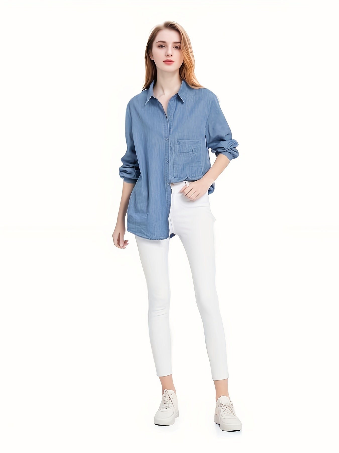 Women's Plus Size Viscose Long Sleeve Button-Up Shirt with Asymmetrical Hem