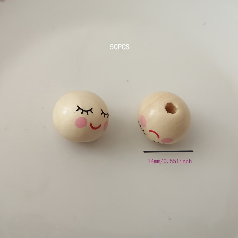 Fifty Pieces 14mm Wooden Hole Beads Ball Spacer Beads for Jewelry Making
