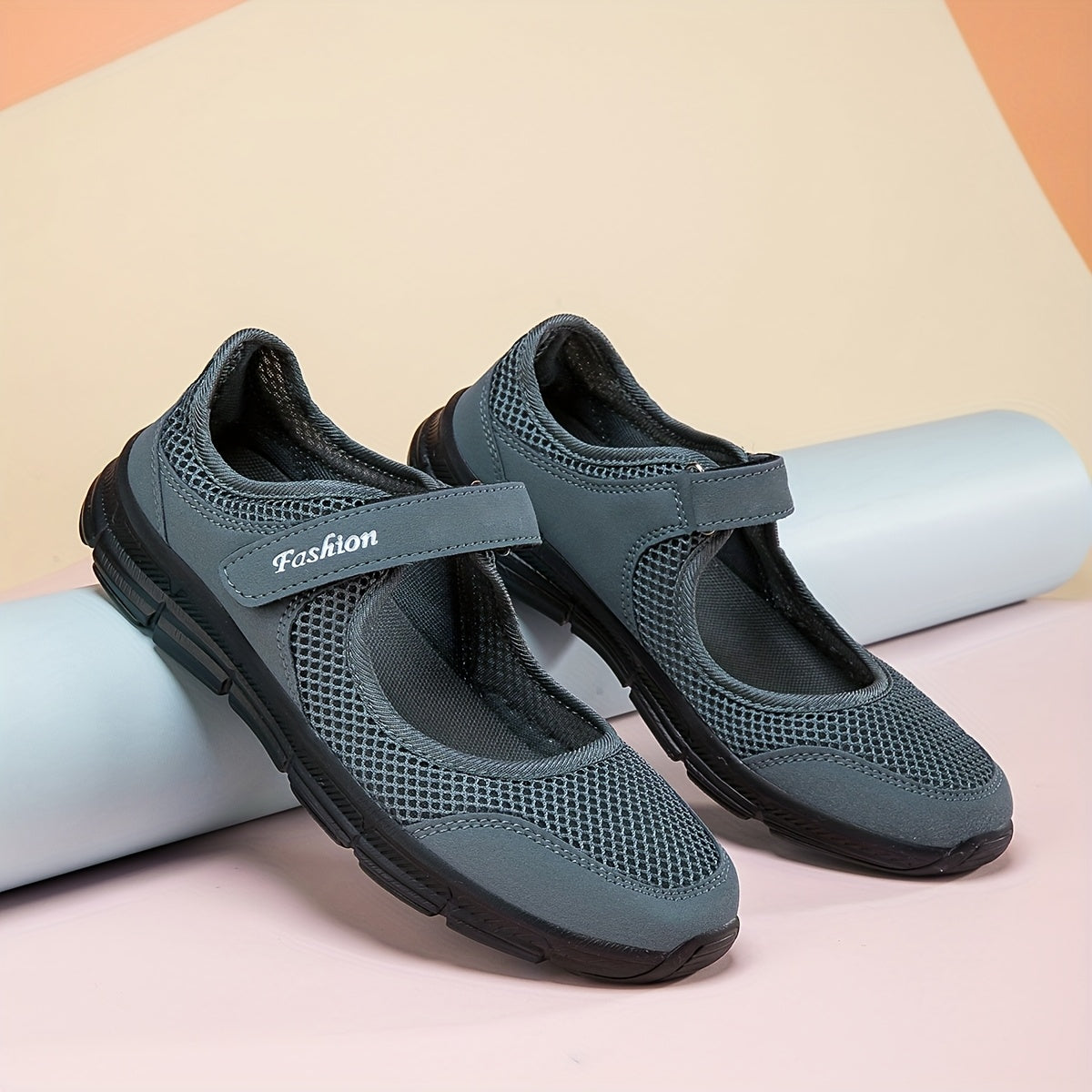 Women's Mesh Summer Flats - Lightweight Mary Janes with Ankle Strap Black