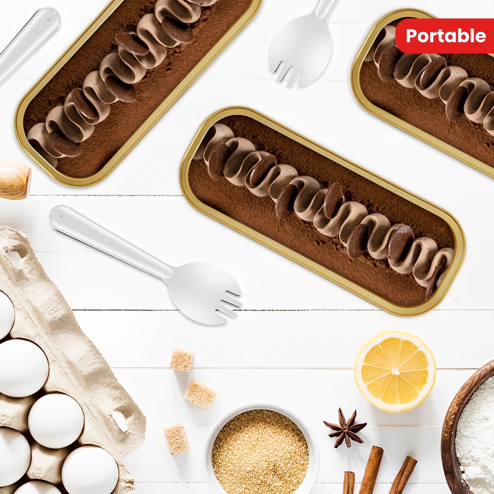 150 ta mini tort pishirish idishlari qopqoq va qoshiq bilan: bu yopishmaydigan folga pishirish idishlari har biri 200ml sig‘imga ega va qayta ishlatilishi mumkin. Uyda non yoki keks tayyorlash uchun mukammal.