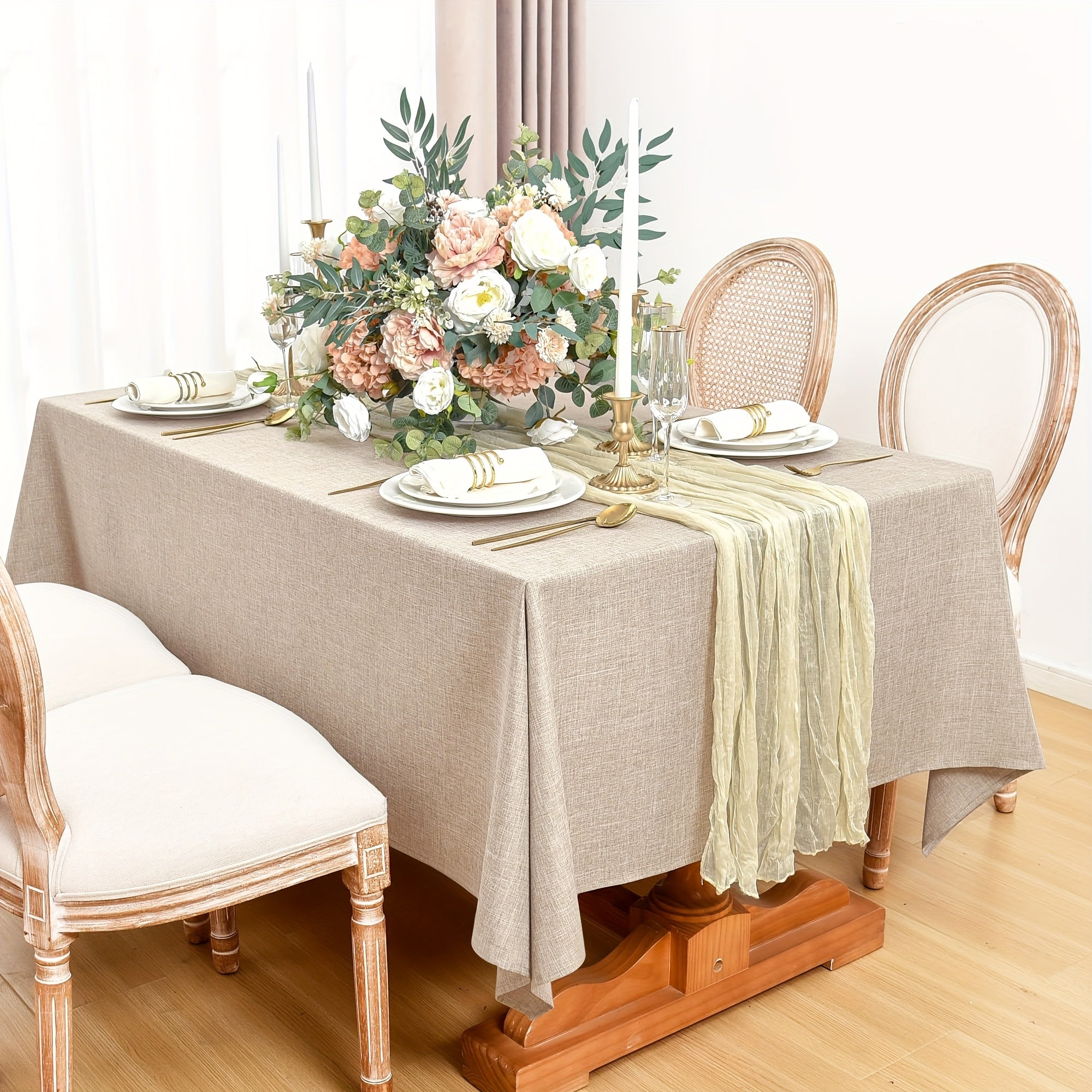 Beige Waterproof Polyester Tablecloth for Weddings Parties and Home Dining