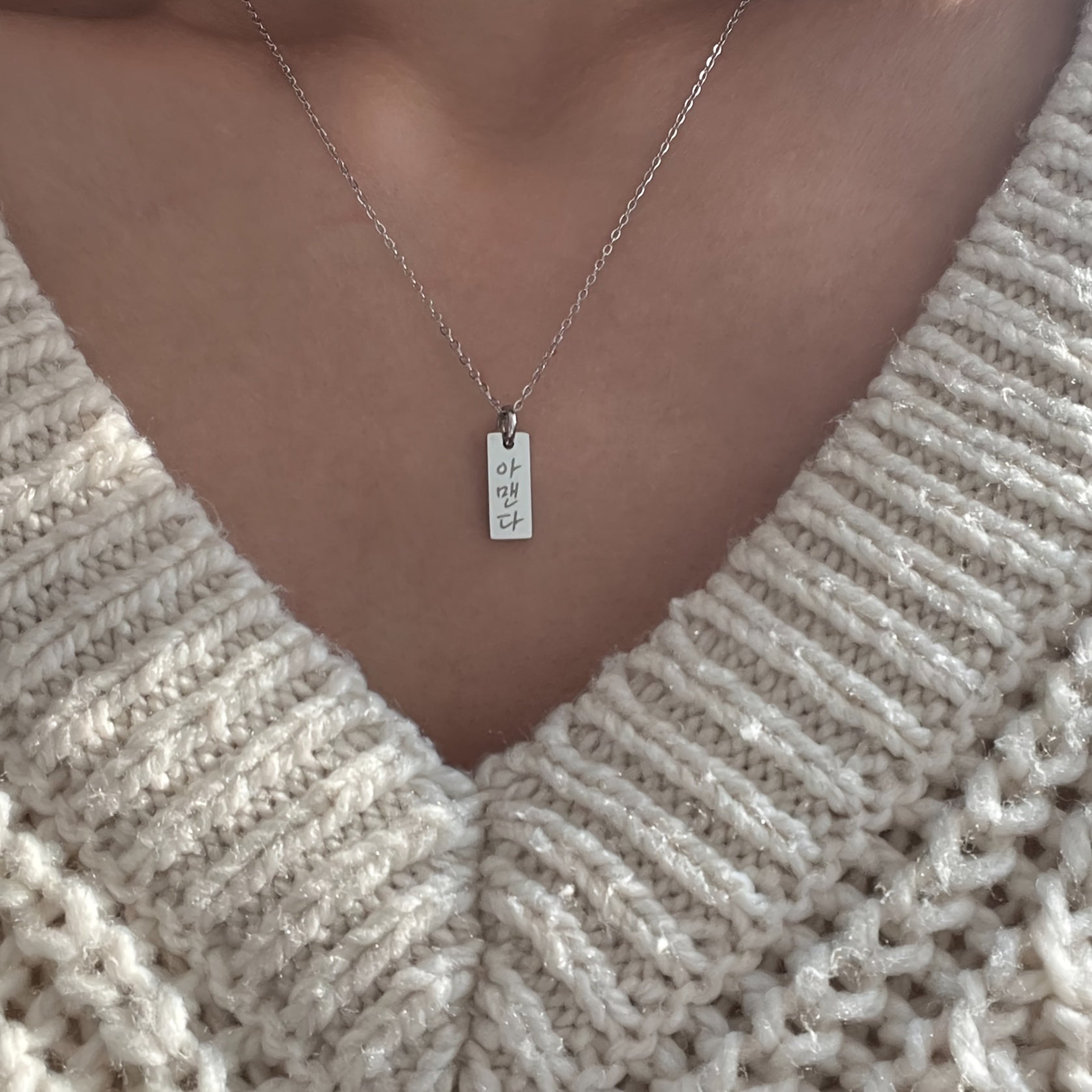 Personalized Korean Name Pendant Necklace Stainless Steel Traditional Jewelry Gift