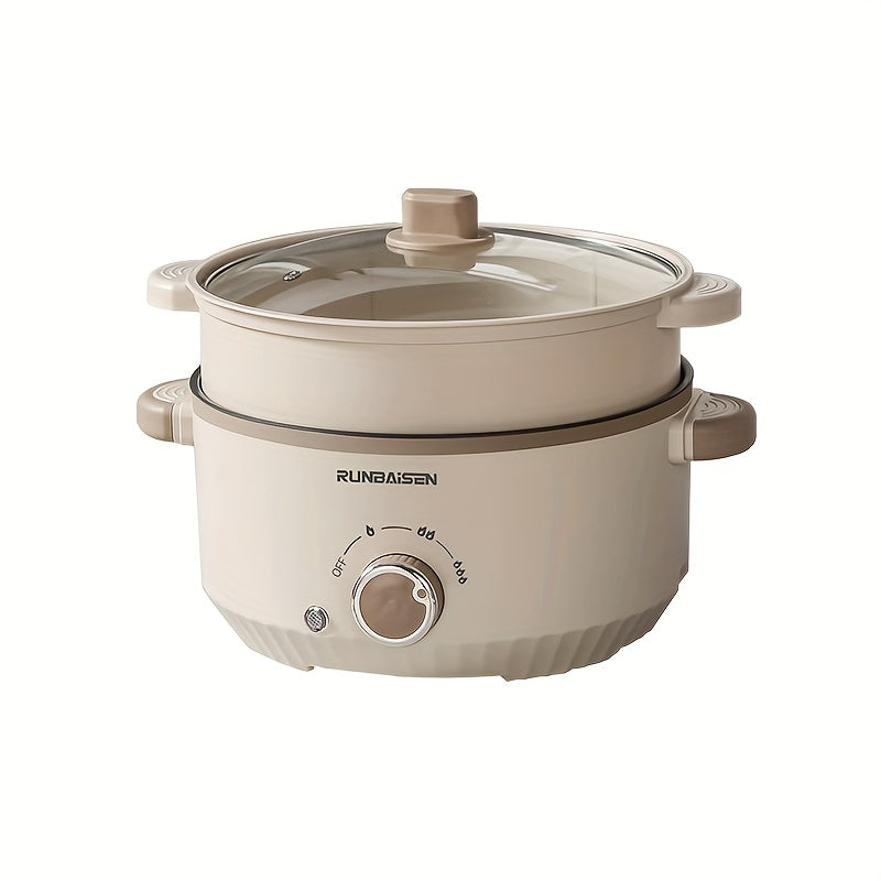 Ikkita qatlamli elektr ovqat pishirish qozoni, uy, RV, yotoqxonalarda foydalanish uchun bug'lash panjarasi bilan, yopishqoq bo'lmagan qovurish panasi va bug'lagich sifatida funksiyalari mavjud.