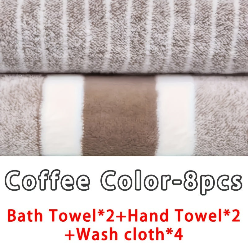 8-Piece Striped Microfiber Towel Set Bath Hand Washcloths Quick-Drying Absorbent