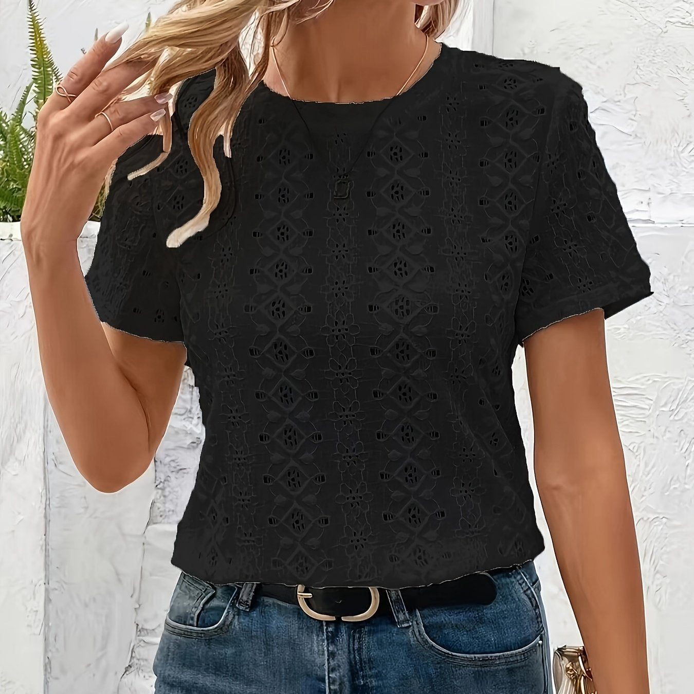 Women's Knitted Crew Neck T-Shirt Solid Color Spring Summer Fall Lightweight