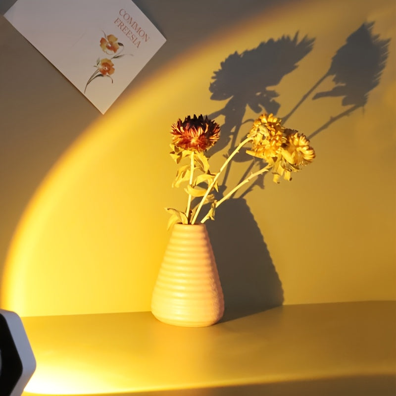 Lámpara de atardecer LED con diseño hexagonal, brillo de dos niveles, alimentada por batería para dormitorio, sala de estar, fotografía