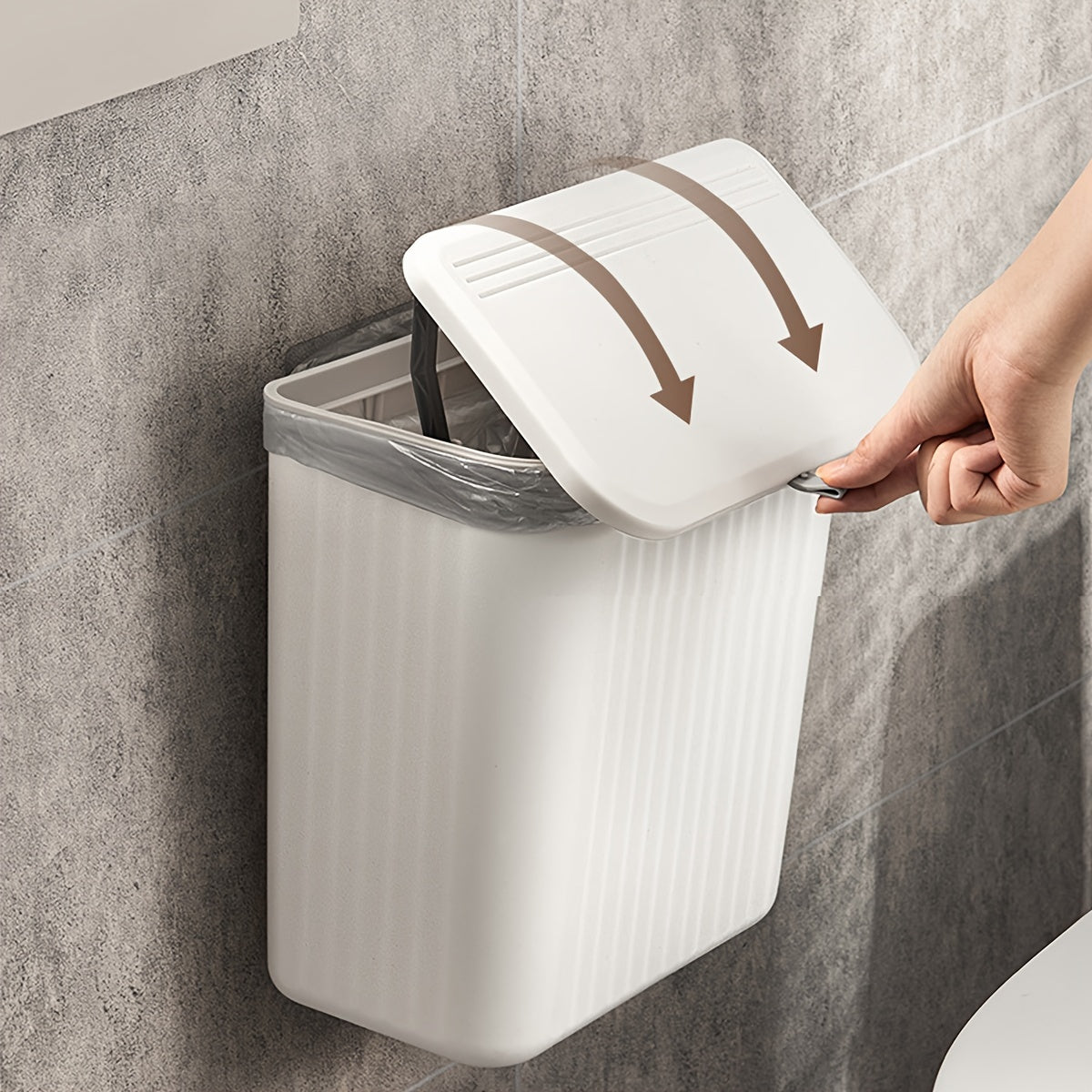 Plastic Wall-Mounted Trash Bin with Toilet Paper Storage Square Space-Saving