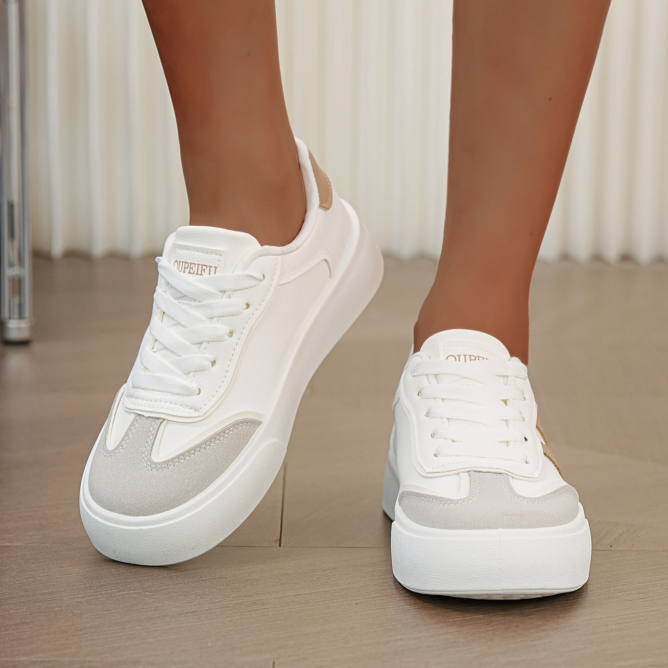 Women’s Casual Sneakers Lightweight PU Low Tops Breathable Fabric Rubber Sole