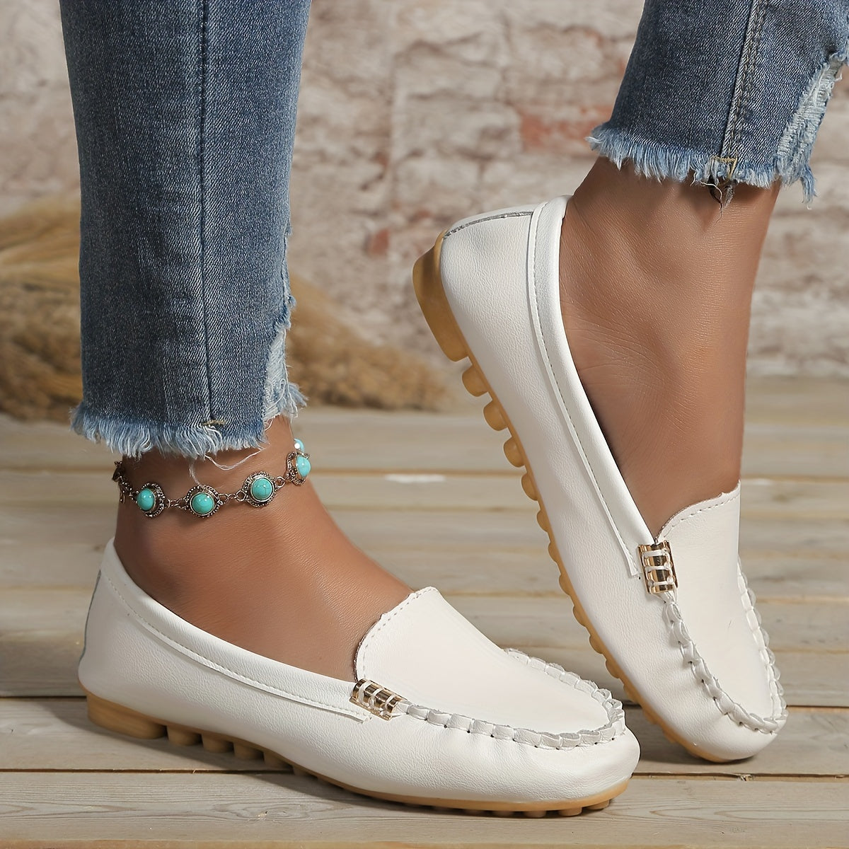 Women's Casual Flat Loafers Rubber Sole Slip-On Shoes Menopause Comfortable