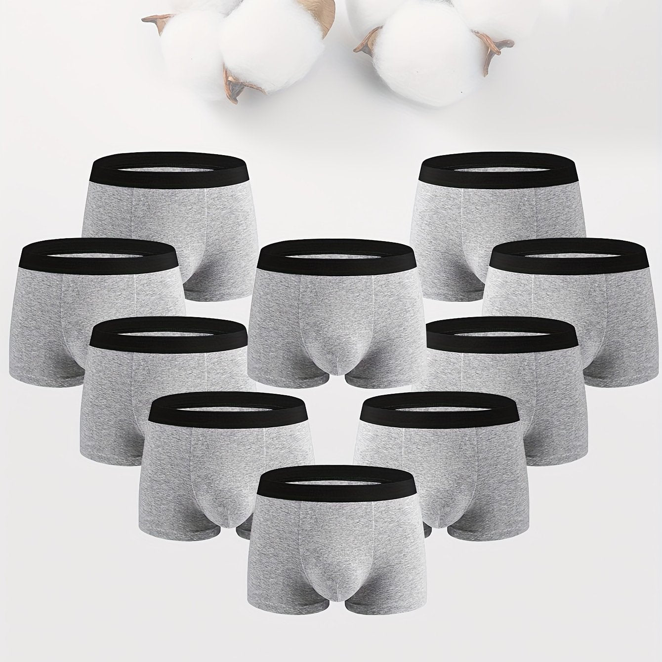 10 Pcs Men's Solid Cotton Boxer Briefs Breathable Comfortable Underwear