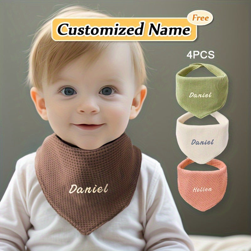 Set of 4 Children's Saliva Towels with Triangle Towel and Adjustable Mouthguard Soft Breathable Natural Material