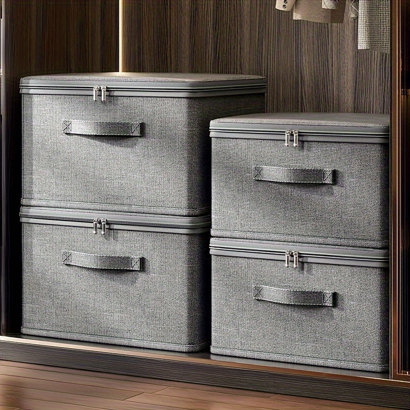 Large Gray Stackable Storage Box with Herringbone Pattern for Closet, Bedroom, Kitchen