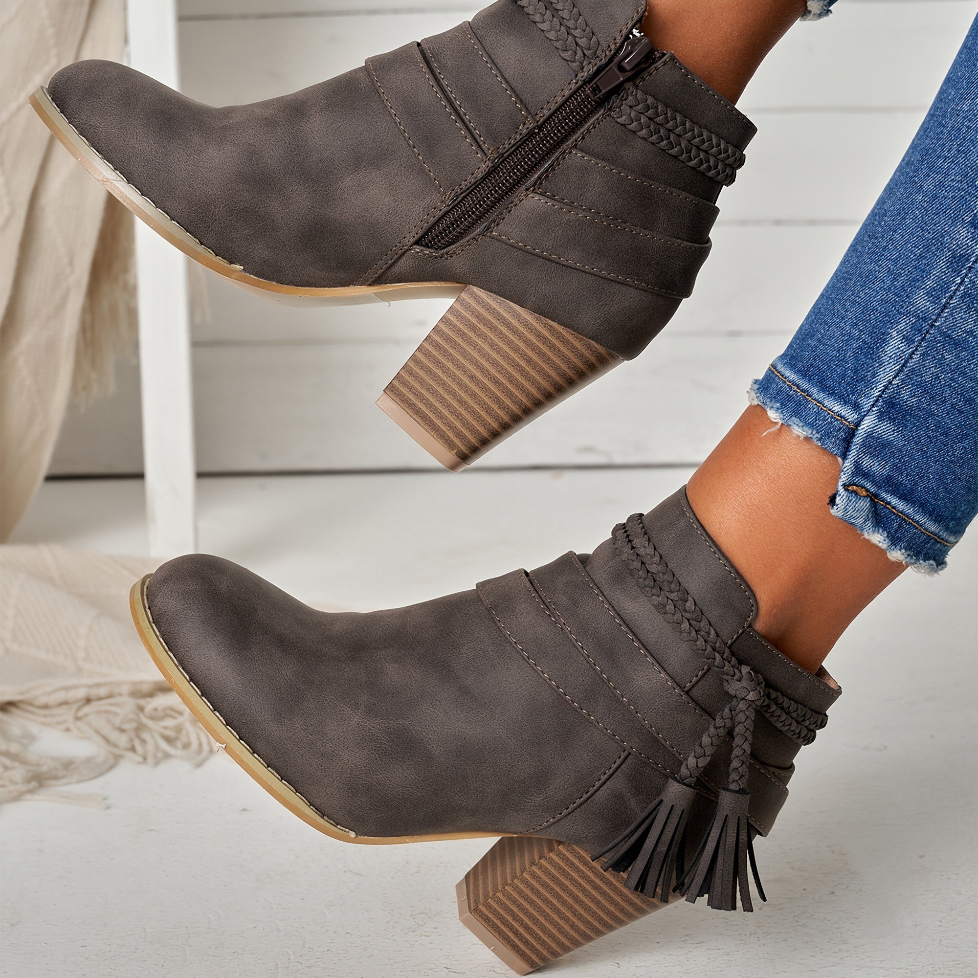 Women's Chelsea Ankle Boots PU Cover Block Heel Side Zipper