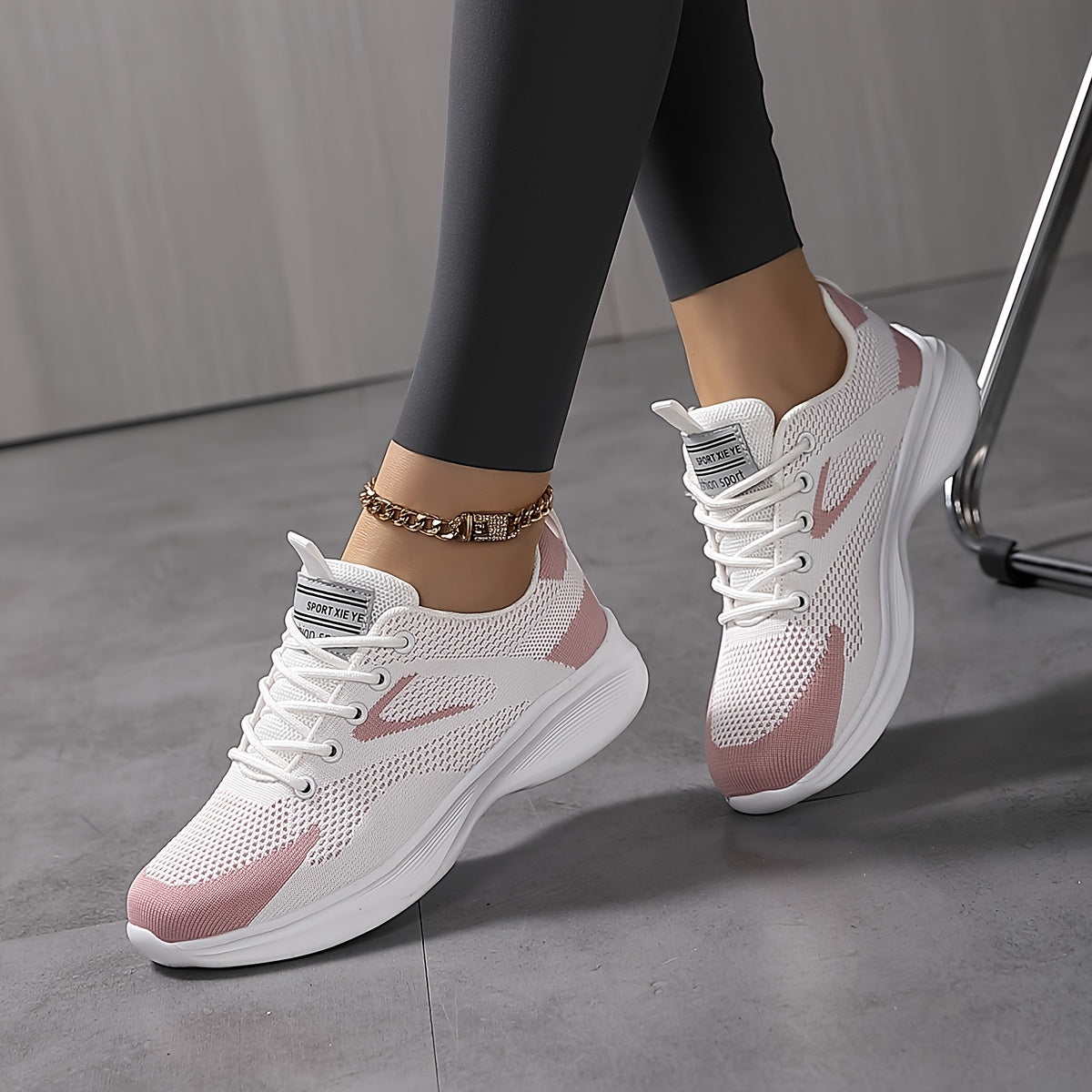 Women’s Breathable Mesh Casual Sneakers Lightweight Walking Shoes White Pink