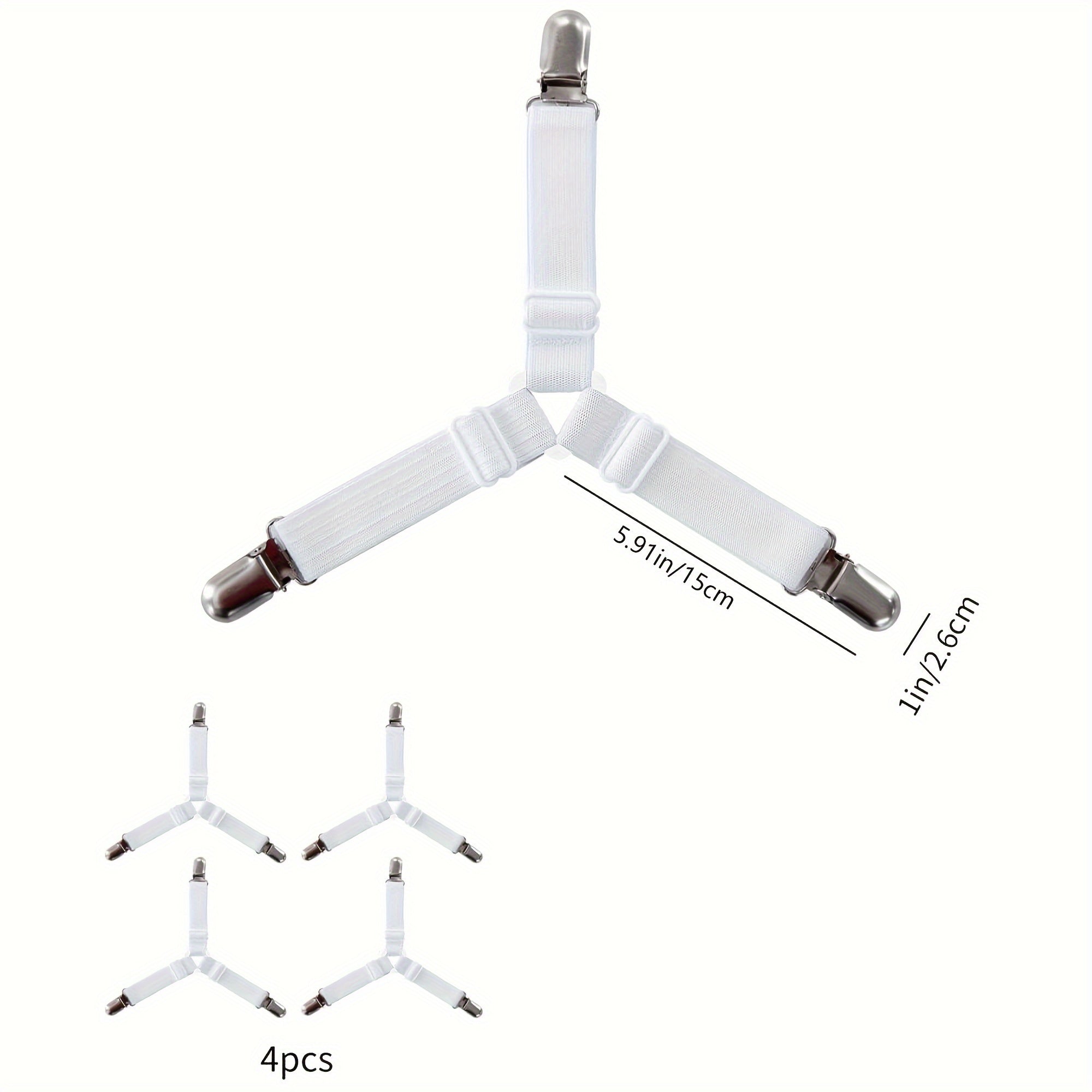 Set of 4 White Adjustable Bed Sheet Fasteners Non-slip Clamps for Sheets Quilts Curtains