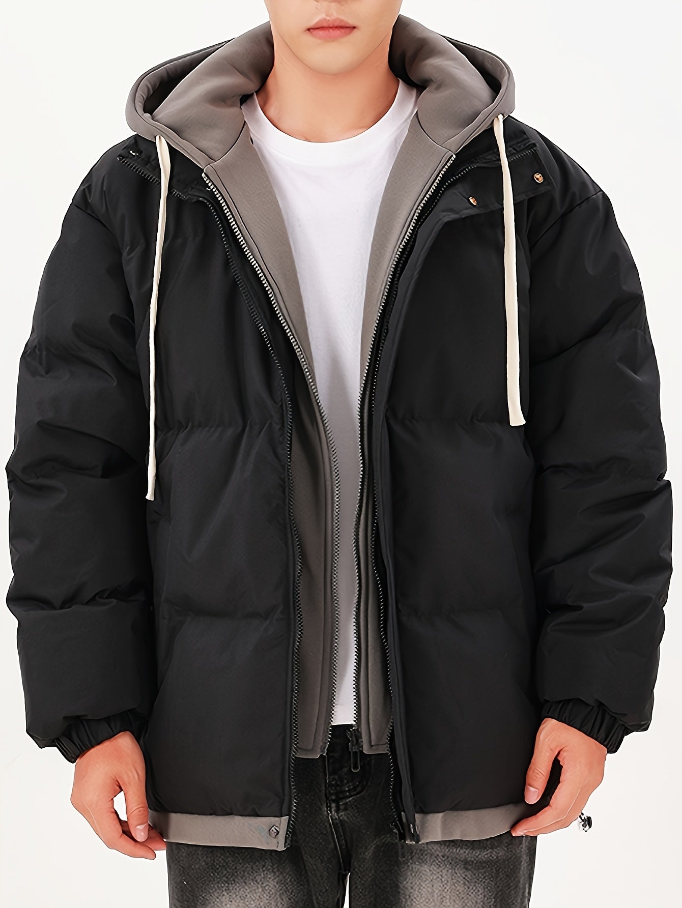 Men's Color-Blocked Hooded Jacket Polyester Casual Outerwear