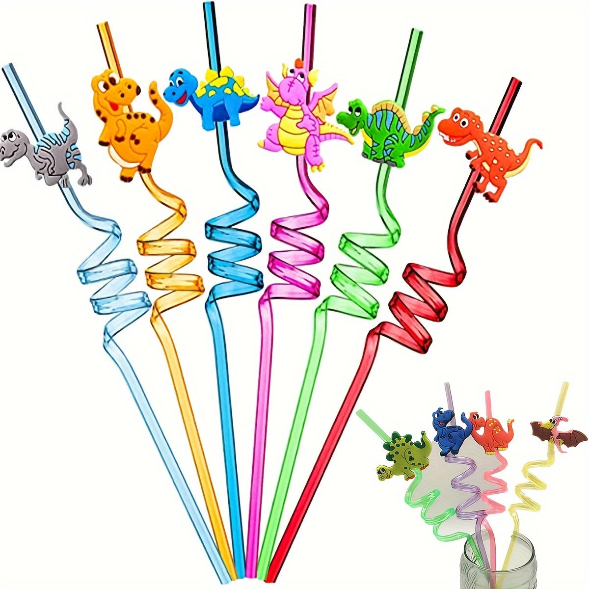 Set of 4 Dinosaur Drinking Straws for Christmas and Thanksgiving Celebrations