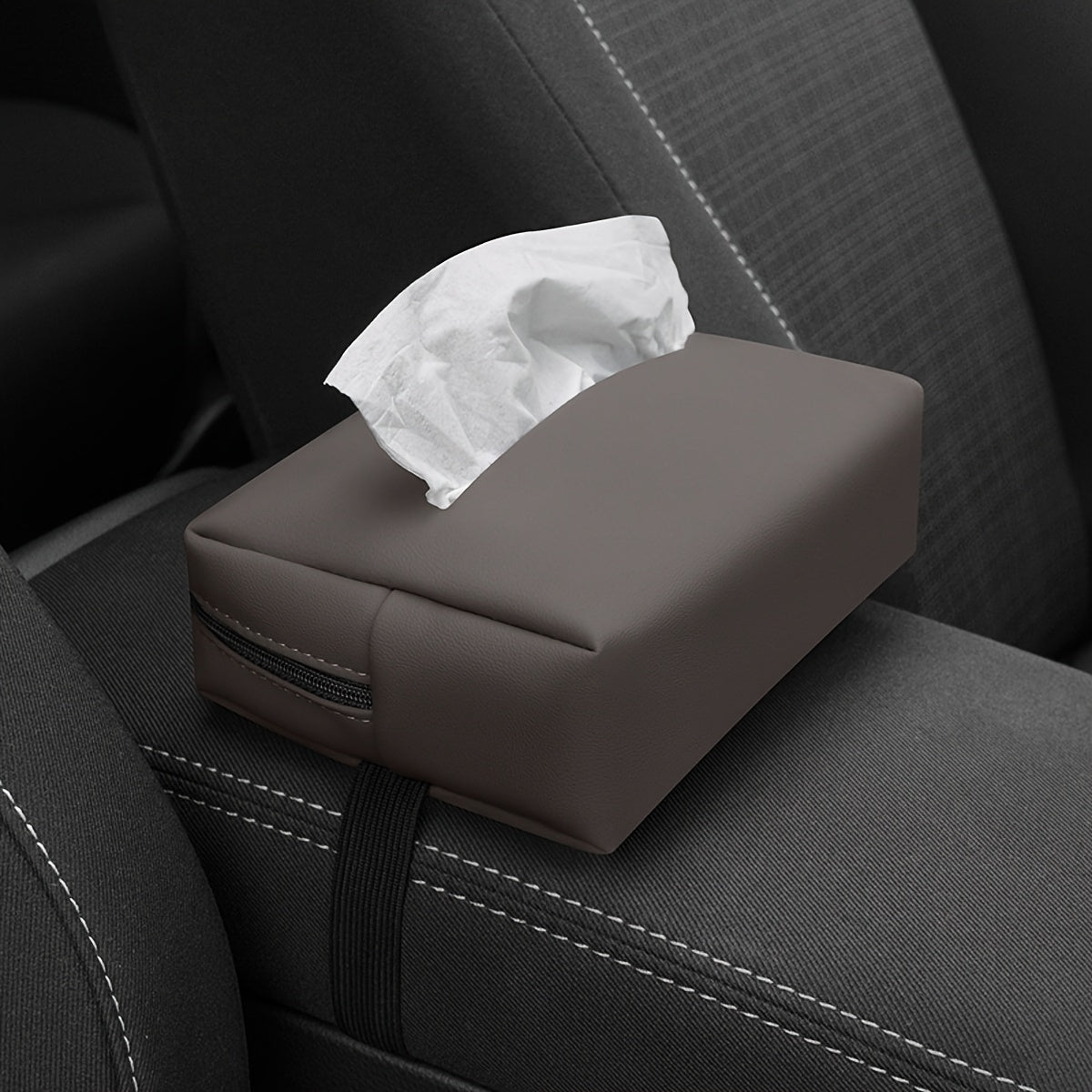 Car Tissue Holder PU Leather Armrest and Headrest Mount Black Organizer