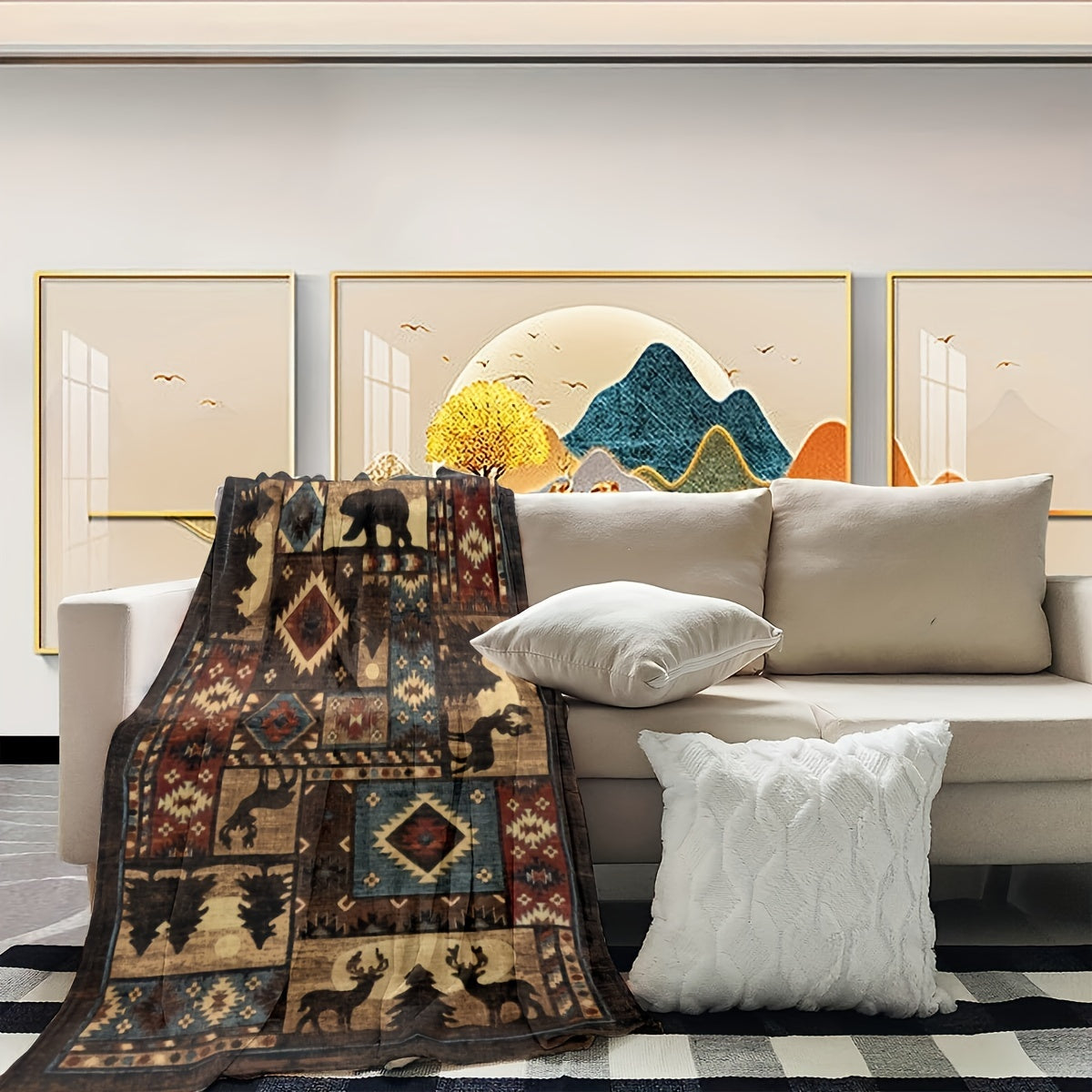 All-Season Tear-Resistant Stain-Resistant Flannel Blanket with Animal and Geometric Prints