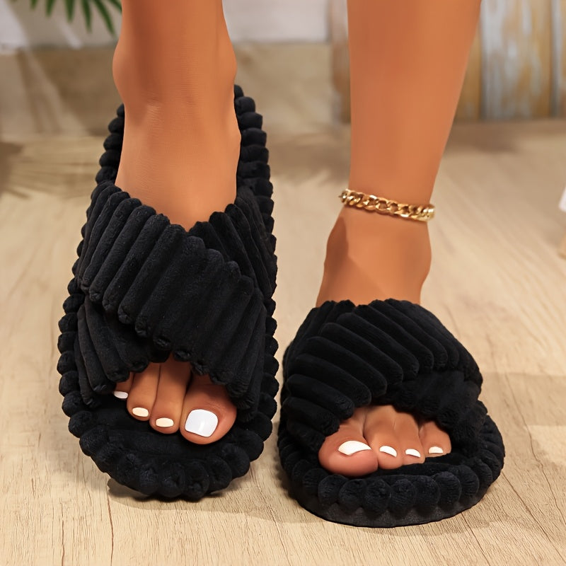 Women's Plush Slip-On House Slippers Soft Cushioned Indoor Shoes Non-Slip EVA Sole