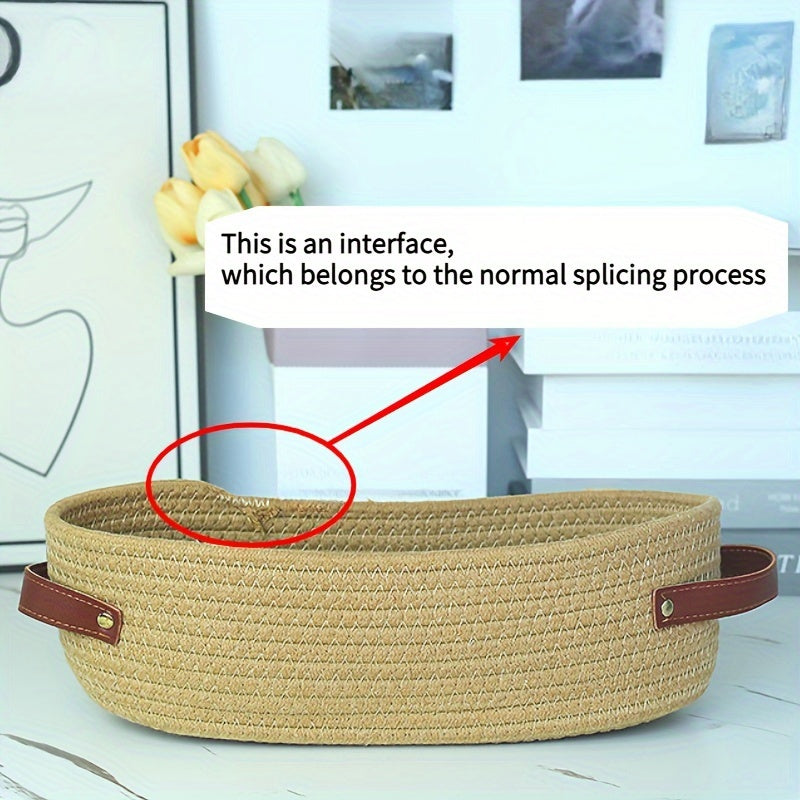 Woven Storage Basket with Dual Handles for Desk and Bathroom Organization Black Grey Yellow