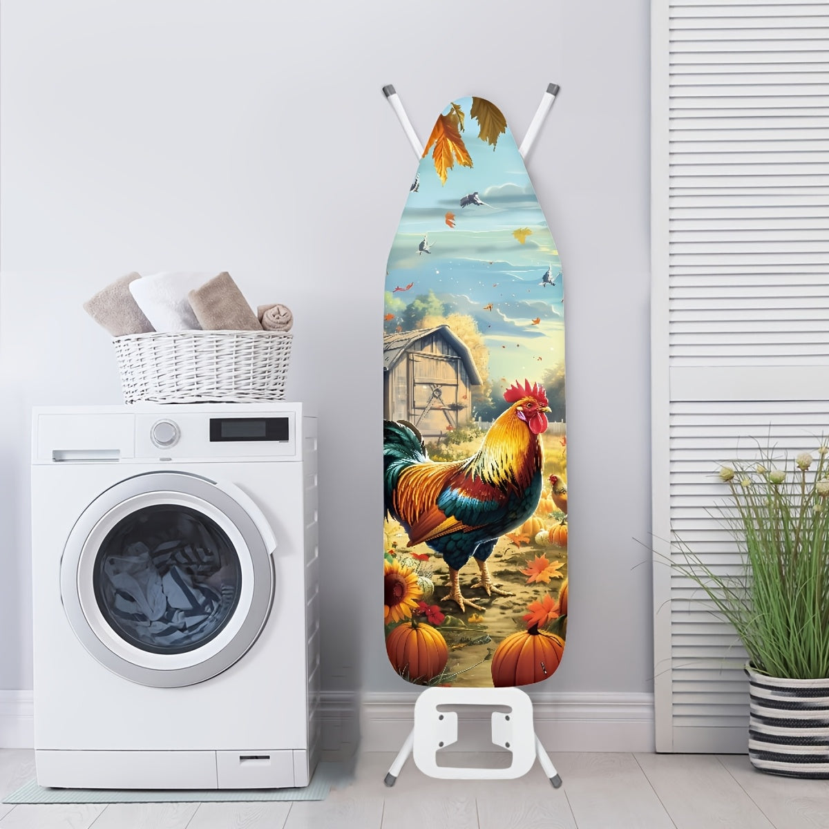 Ironing Board Cover with Rooster and Hen Design Dustproof Non-Stick Stain-Resistant Elastic Edge