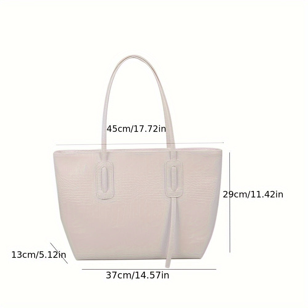 Ayollar uchun katta sig'imli to'plam sumkasi, krokodil naqshli sintetik charm, zip yopilishi, qora va bej rang variantlari, har kuni foydalanish uchun ideal.