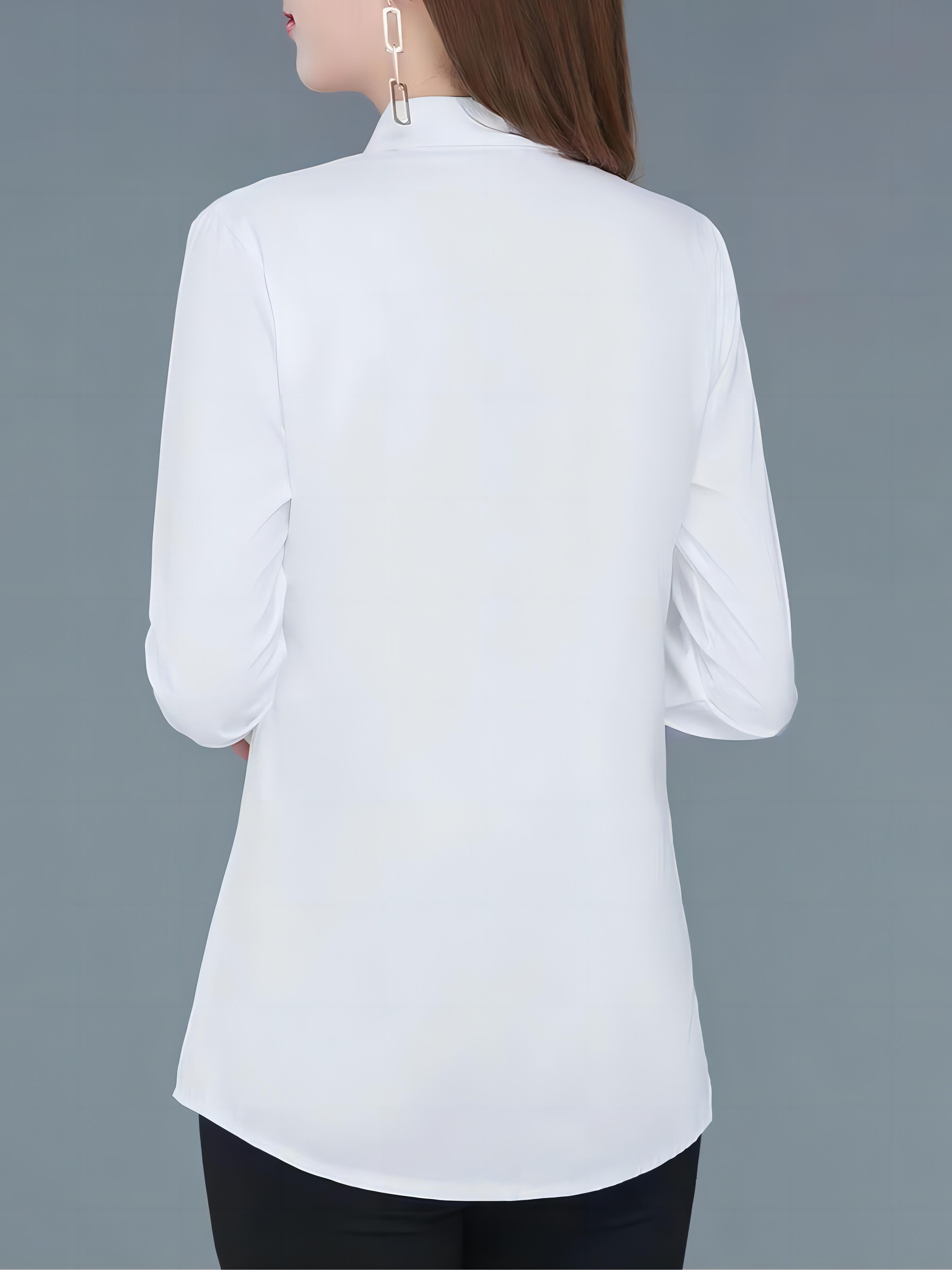 Solid Color Button Front Shirt for Women Business Formal Office Wear