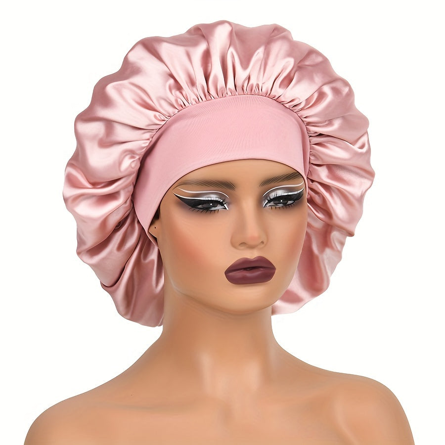 Adult Satin Sleep Bonnet Cap With Wide Elastic Band for All Hair Types