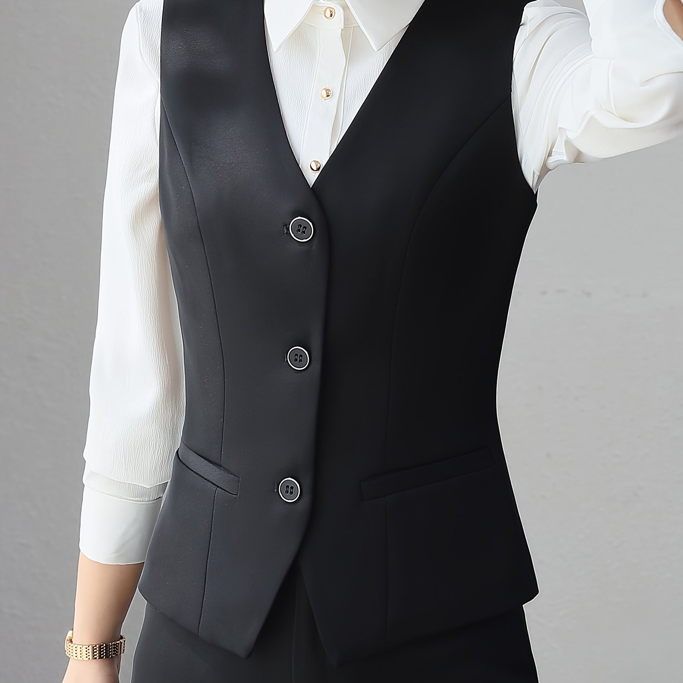 Women's Sleeveless V-Neck Blazer with Tie Back Polyester Elastane Dark Blue